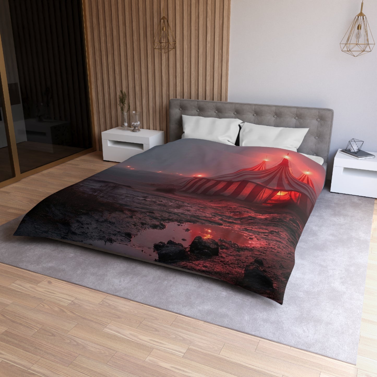Crimson Carnival Tent Microfiber Duvet Cover – Whispers of the Fogbound Ring