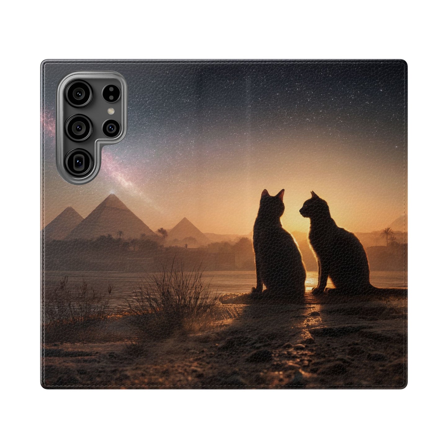 Pharaoh Cats Flip Cases – Starry Nile Guardians on the Bank