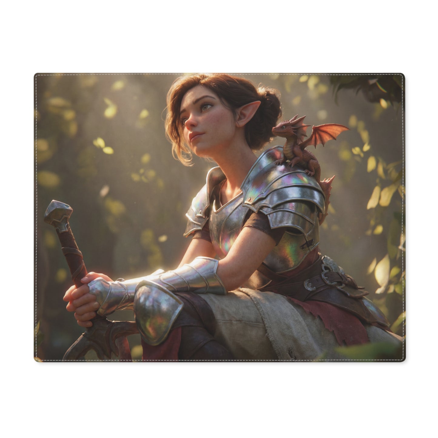 Elven Sentinel Placemat – Sunlit Grove with Tiny Dragon Companion