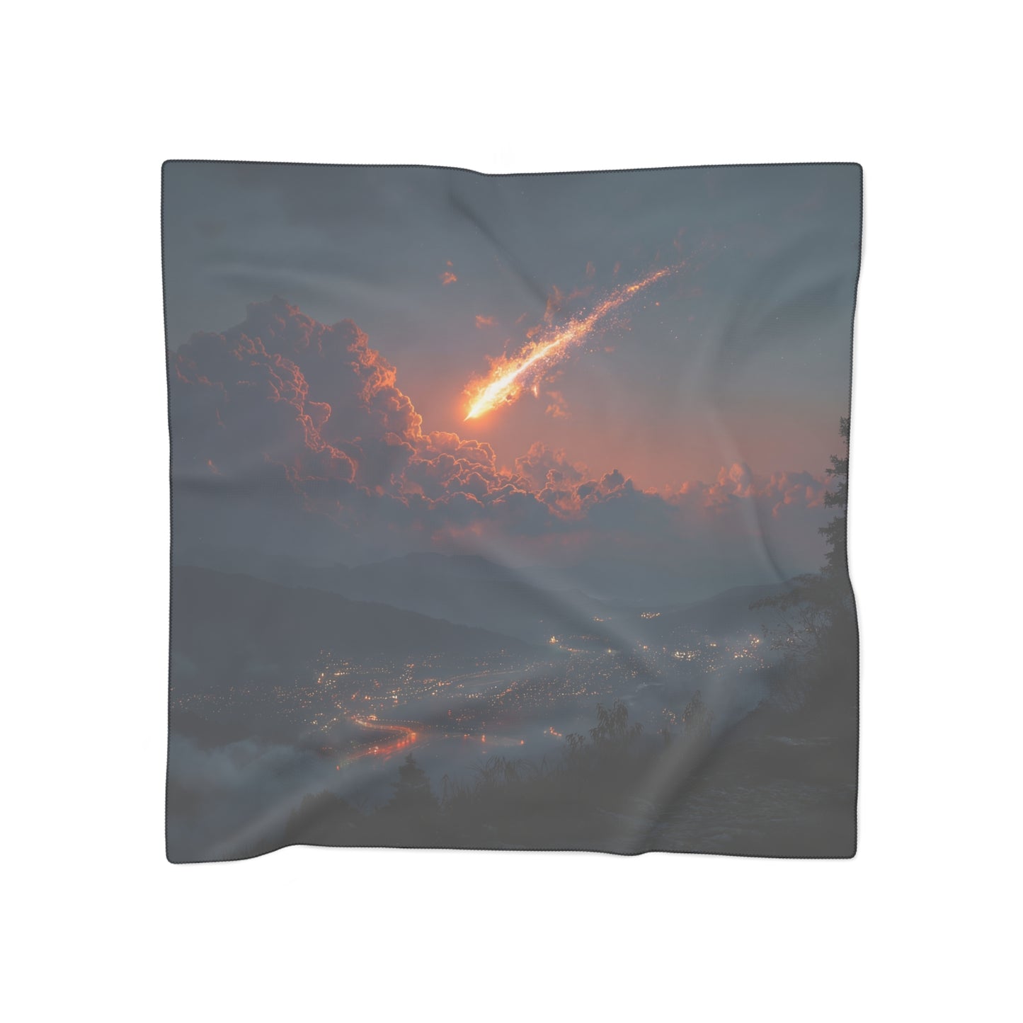 Celestial Firefall Poly Scarf – Twilight Comet Over Mountain Vale