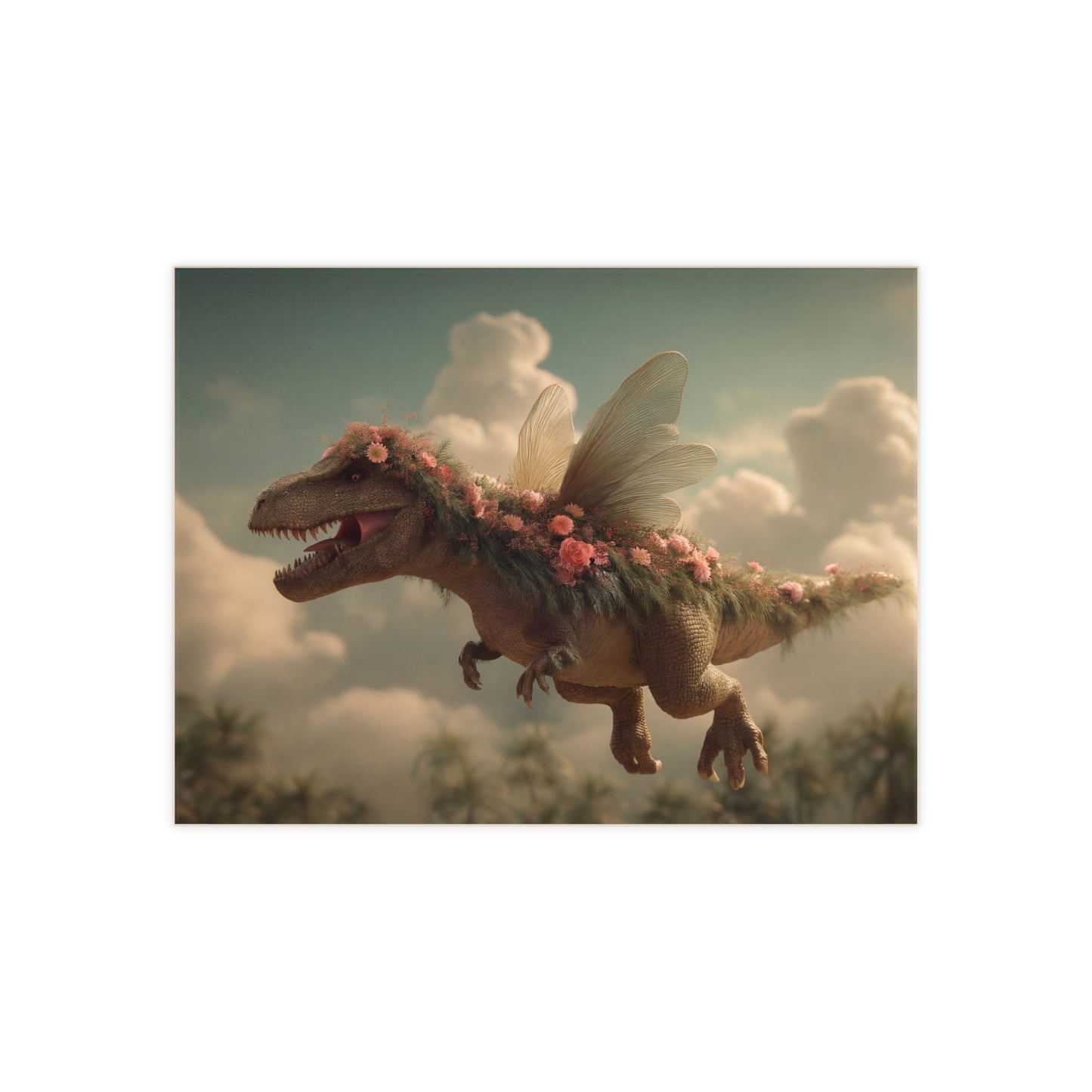 Floral Winged Tyrannosaurus Ceramic Photo Tile – Skyborne Garden Guardian