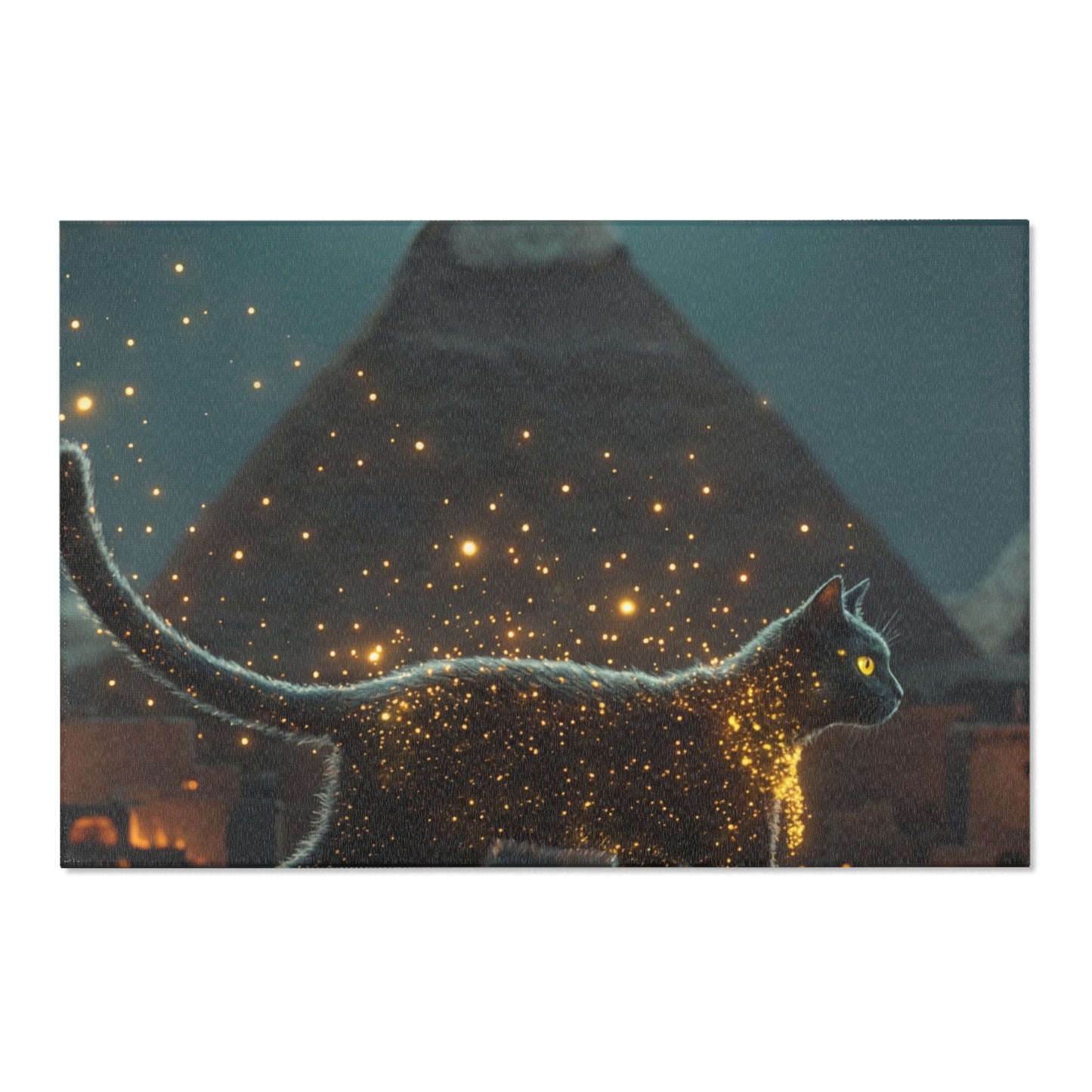 Starlit Cat in Pyramids Area Rug – Midnight Nile Guardian