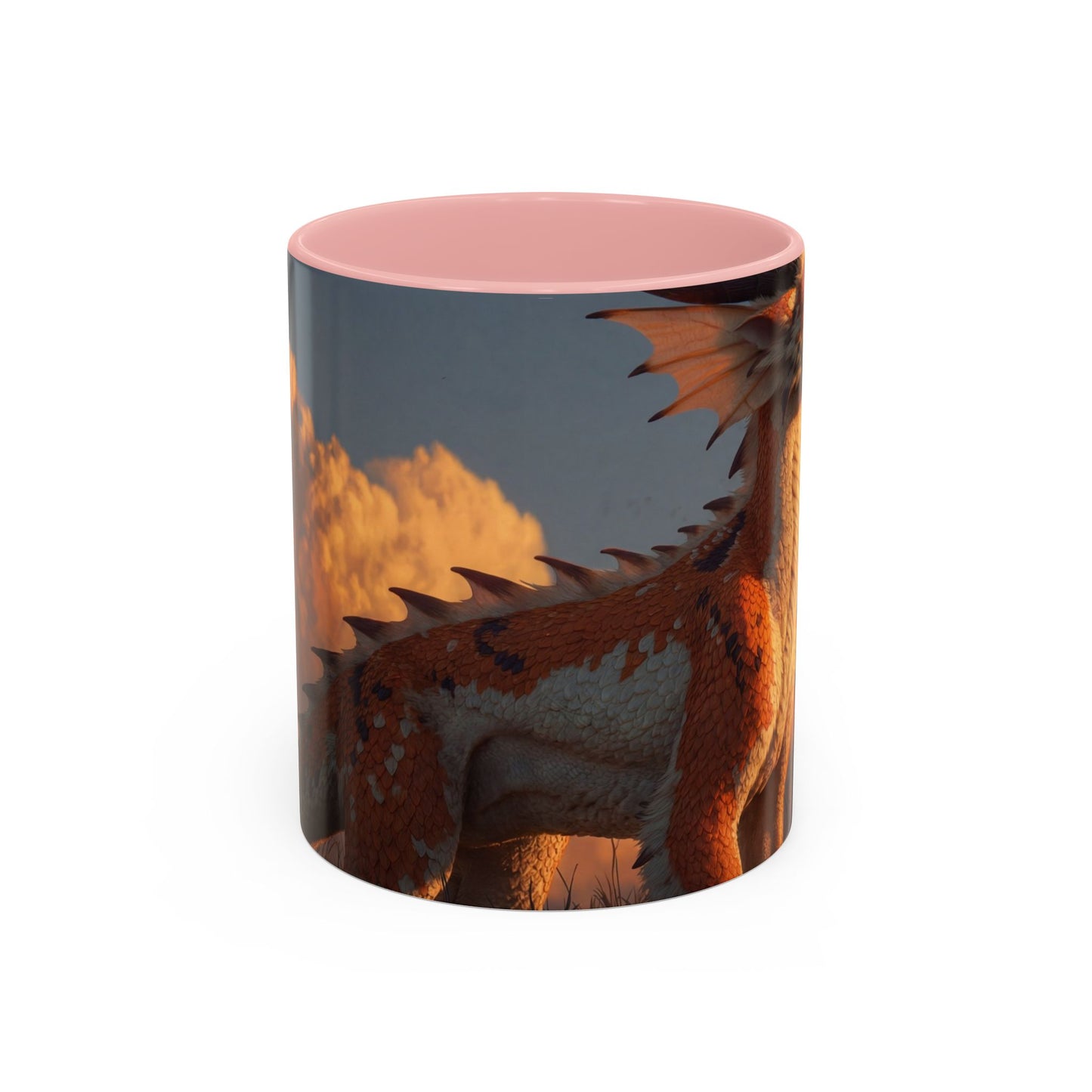 Sunset Dragon Accent Coffee Mug (11, 15oz) – Warm Ember Guardian in Golden Grasses