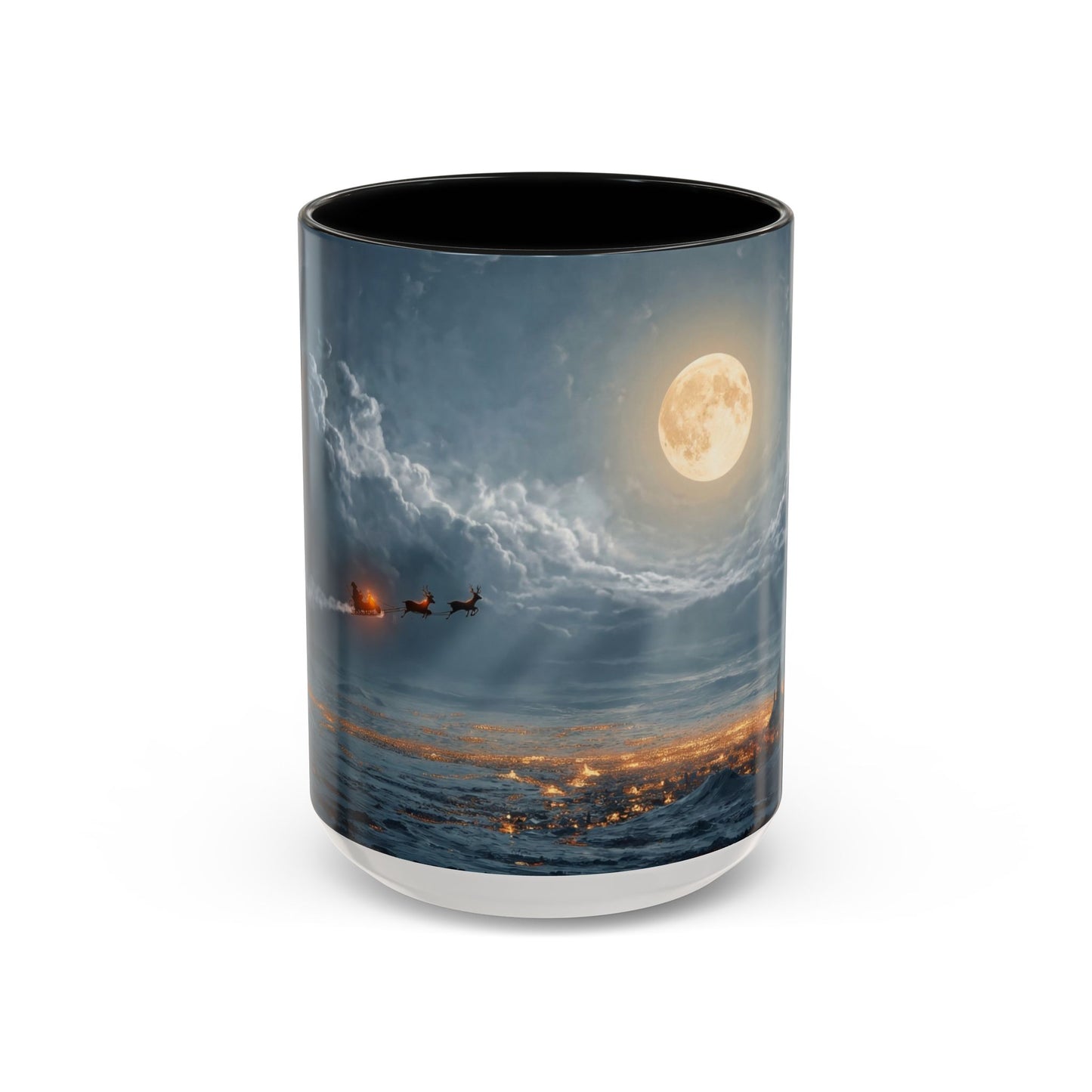 Midnight Sleigh Ride Accent Coffee Mug (11, 15oz) – Warm Glow Over Winter Town