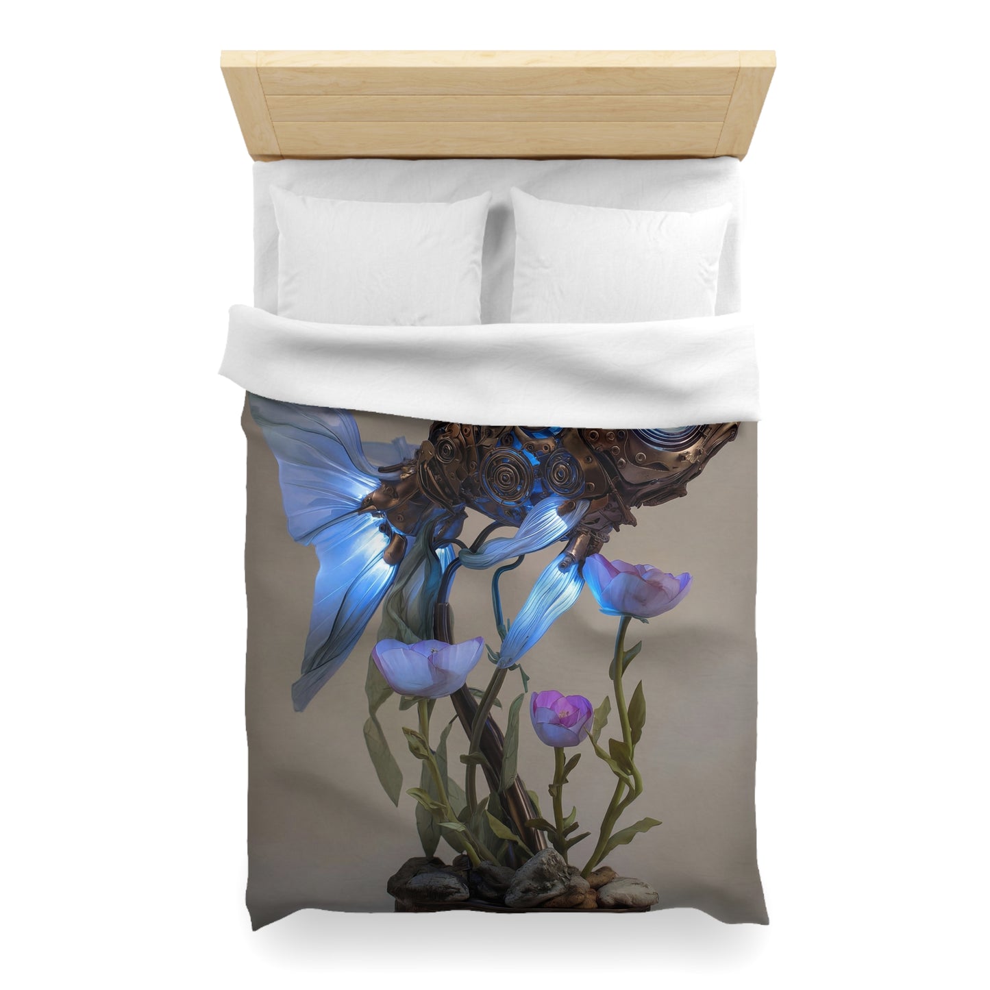 Steampunk Fish Microfiber Duvet Cover – Luminescent Gear & Petal Dreamscape