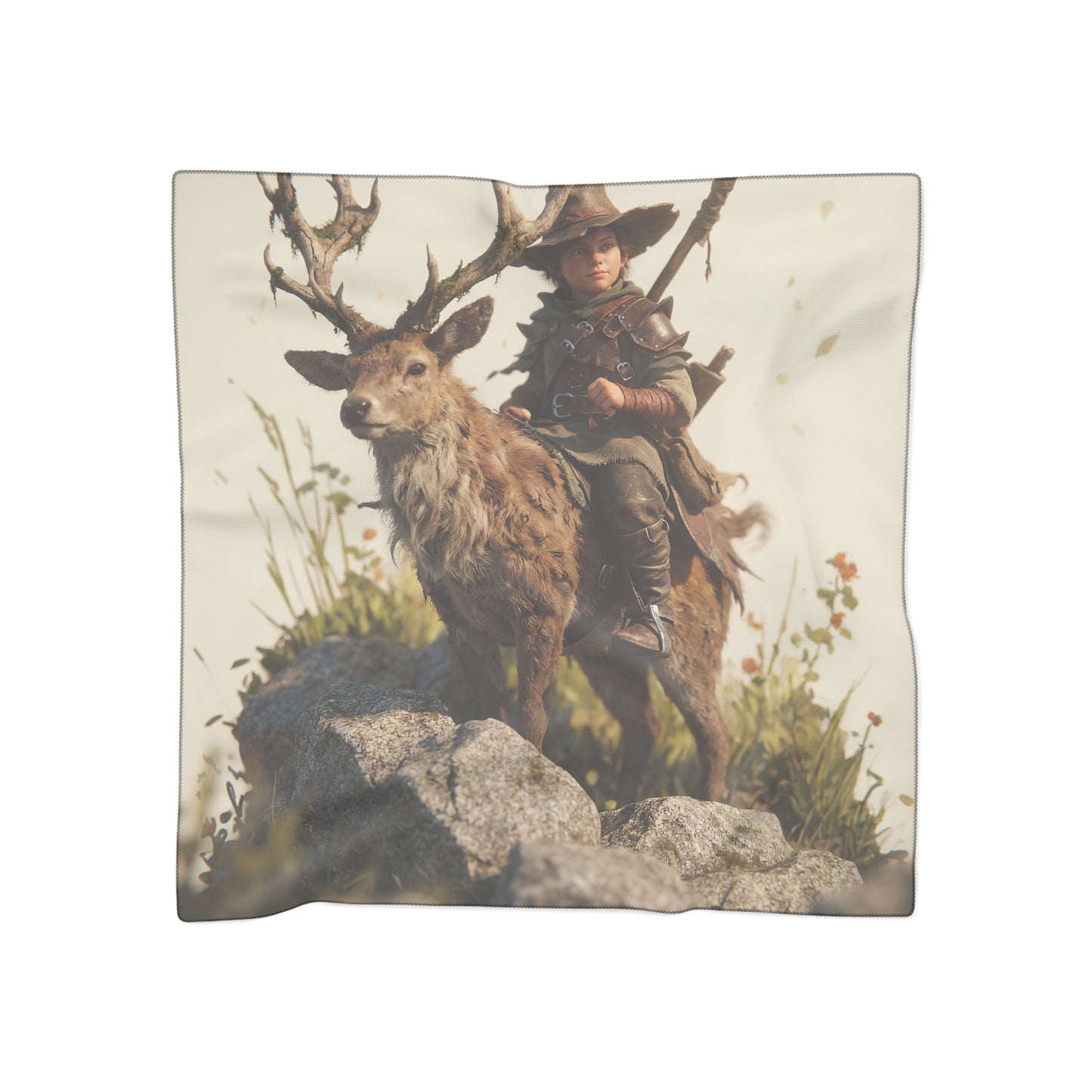 Boy with Antlered Deer Poly Scarf – Whispering Woods Companion