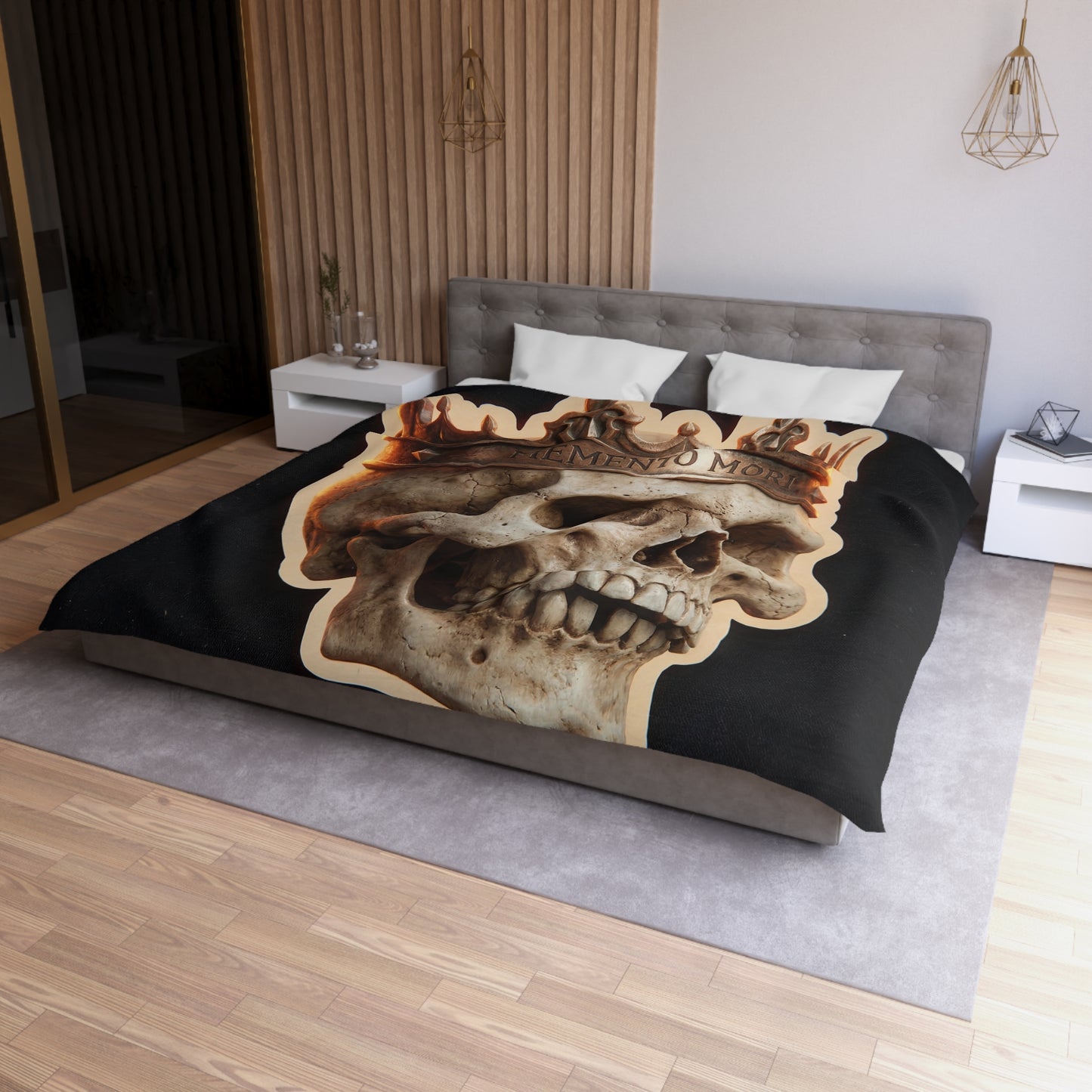 Crowned Skull Microfiber Duvet Cover – Regal Memento Mori Dreamscape