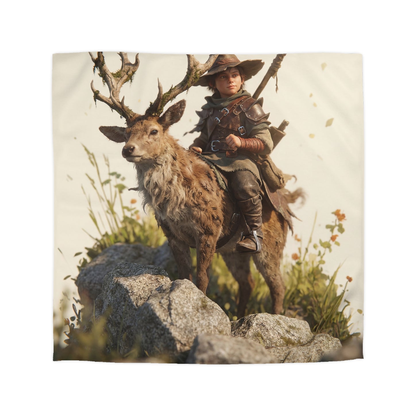 Boy with Antlered Deer Microfiber Duvet Cover – Sunset Ridge Guardian