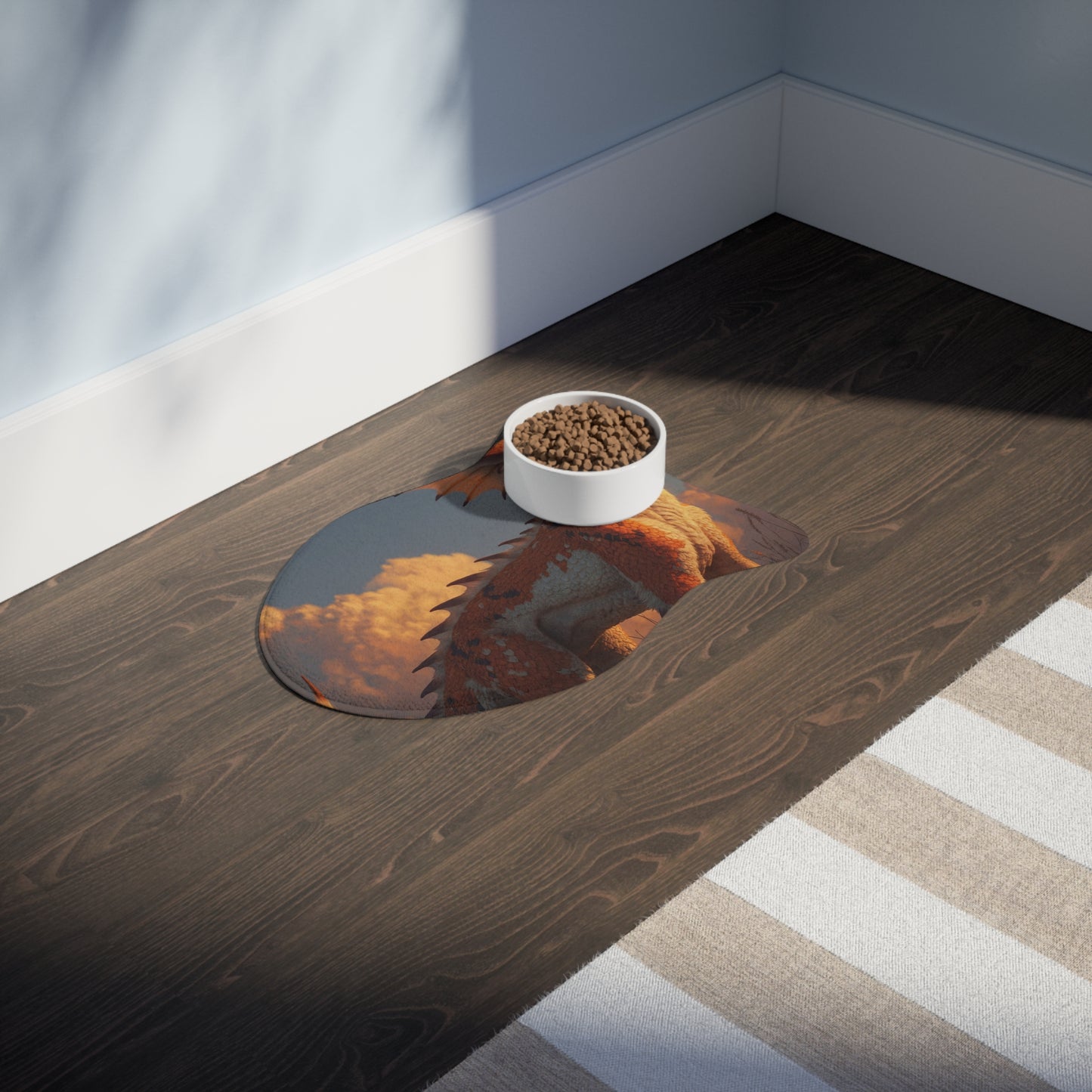 Sunset Sentinel Dragon Pet Feeding Mats – Warm Ember Meadow Glow