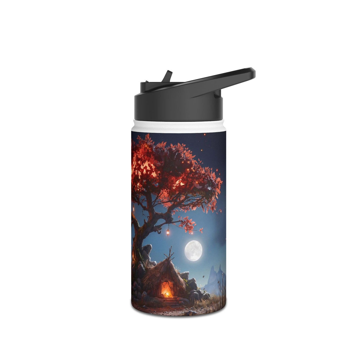 Whispering Ember Tree Water Bottle – Moonlit Campfire Sanctuary