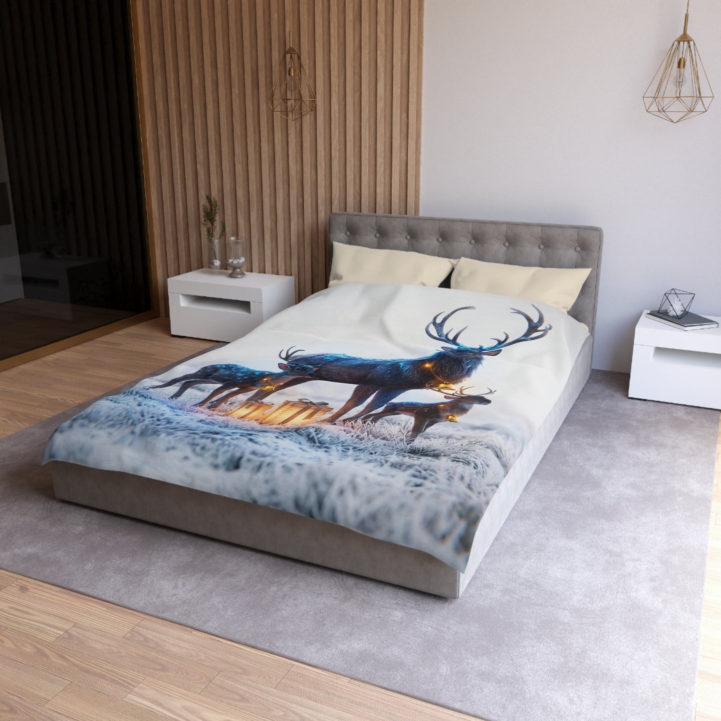 Frost-Clad Deer Family Microfiber Duvet Cover – Whispering Winter Giftscape