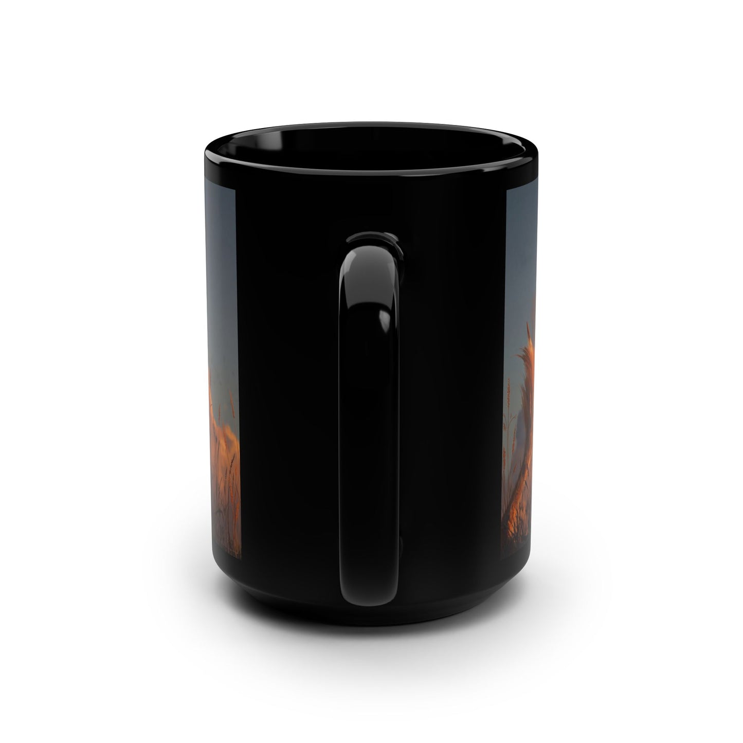 Sunlit Dragon Black Mug, 15oz – Amber Mane at Sunset