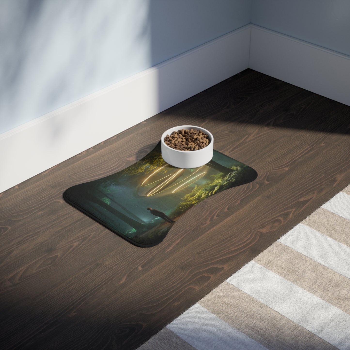 Golden Rings Pet Feeding Mats – Ethereal Forest Vortex