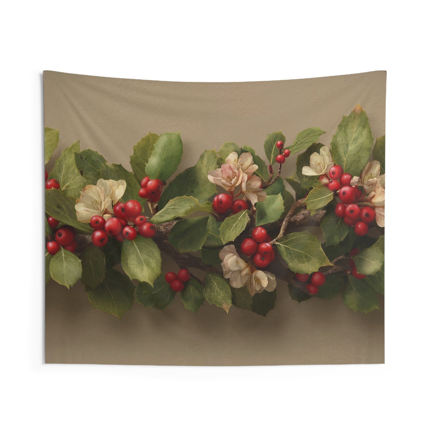 Winter Berry Garland Indoor Wall Tapestries – Velvet Berries & Soft Petals