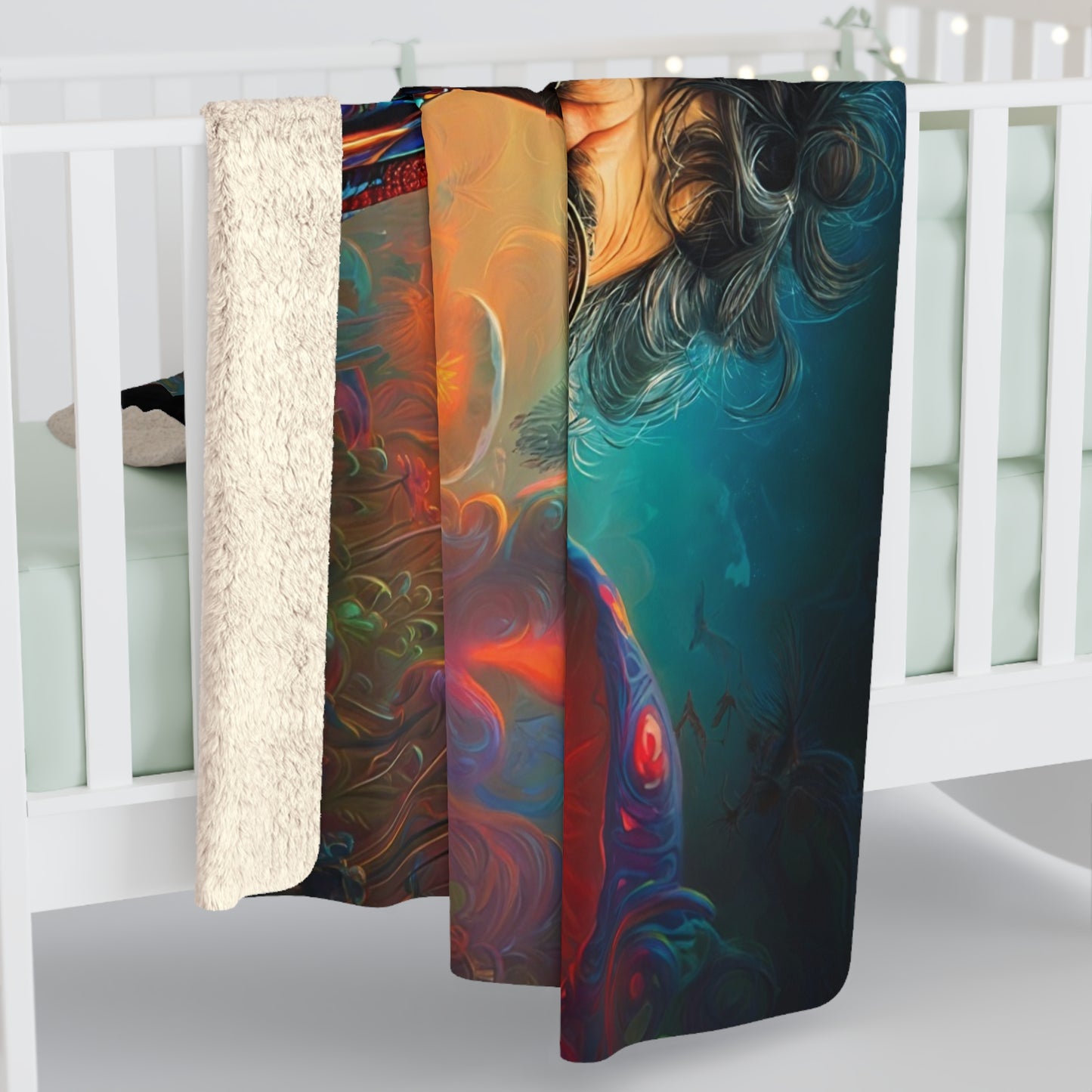 Twilight Meadow Sage Blanket – Where Mushrooms Glow and Birds Duet