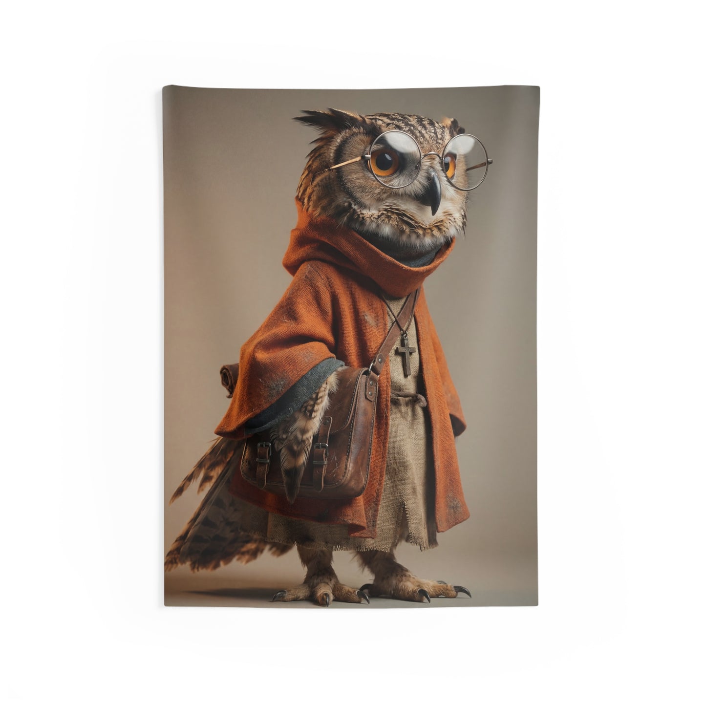 Wise Owl Scholar Tapestry – Warm Light, Worn Textiles, and Gentle Curiosity