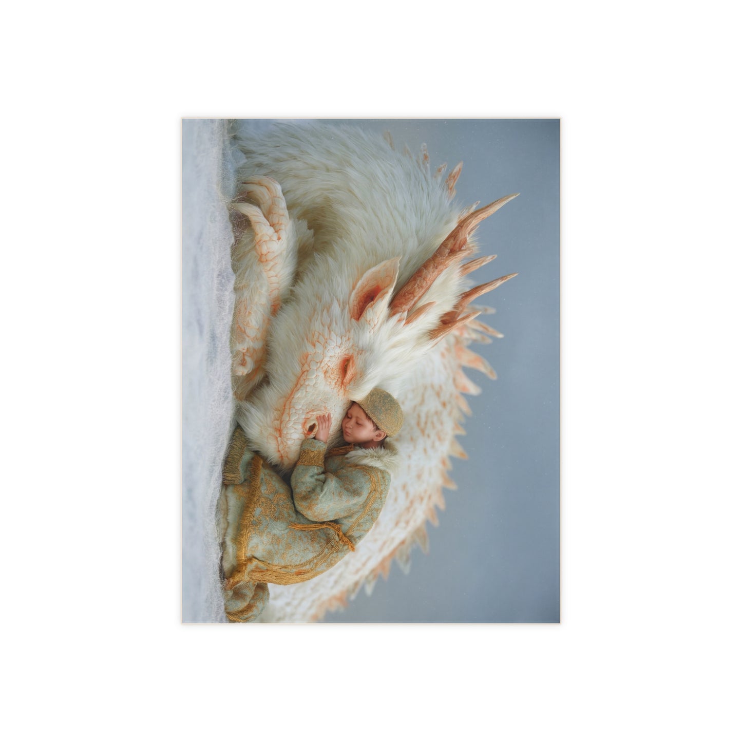 Child and Guardian Dragon Ceramic Photo Tile – Snowbound Sanctuary