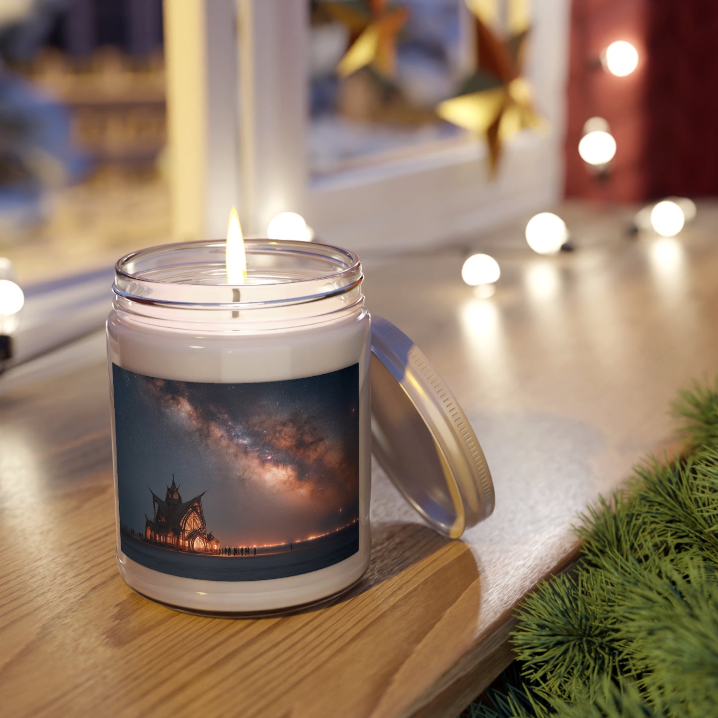 Starlit Cathedral Scented Soy Candles with White Lid, 9oz – Celestial Worship in Amber Light