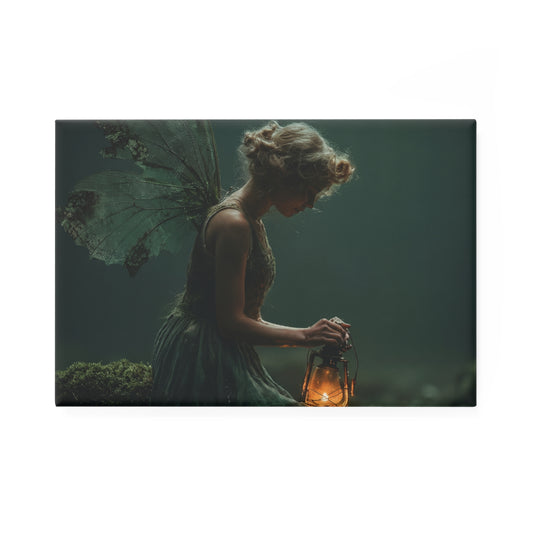 Enchanted Forest Fairy with Lantern Button Magnet, Rectangle (1 & 10 pcs) – Keeper of the Mossy Glade