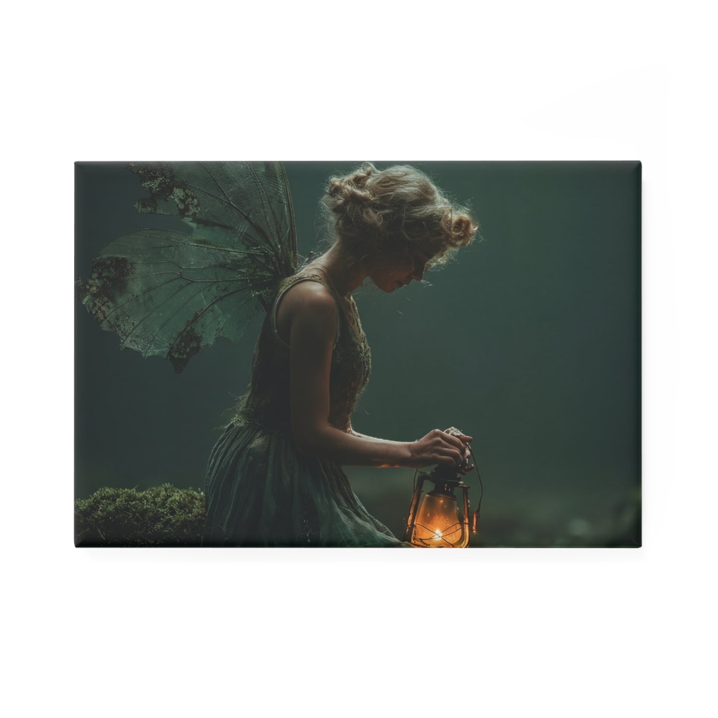 Enchanted Forest Fairy with Lantern Button Magnet, Rectangle (1 & 10 pcs) – Keeper of the Mossy Glade