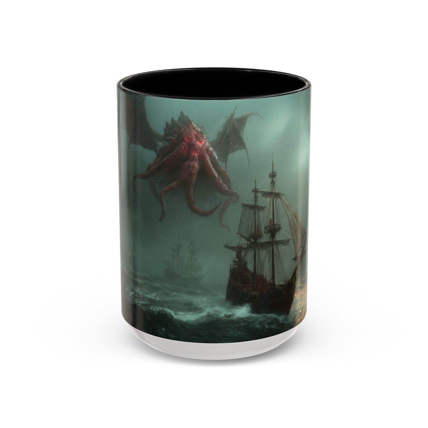 Leviathan Sentinel Accent Coffee Mug (11, 15oz) – Crimson Wyvern Guardian Seascape