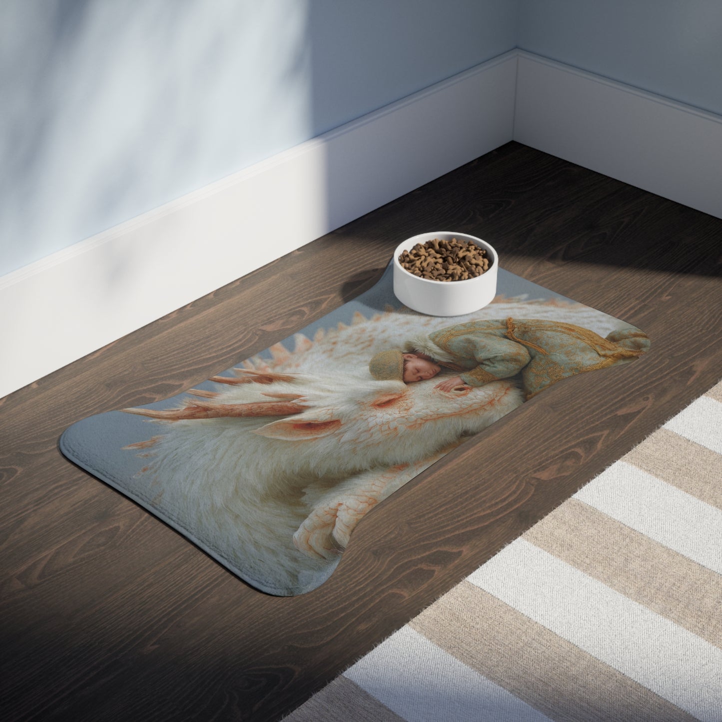 Sleeping Dragon Pet Feeding Mats – Velvet Guardian in Snowy Rest