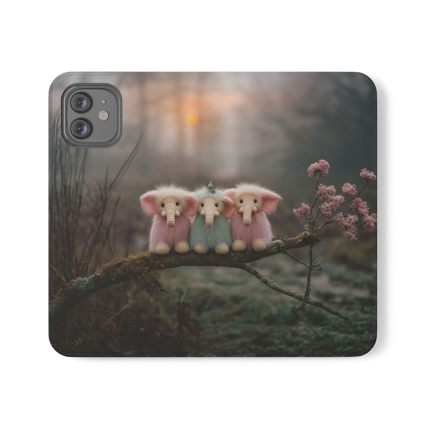 Mossy Branch Elephants Flip Cases – Pastel Fluff Guardians