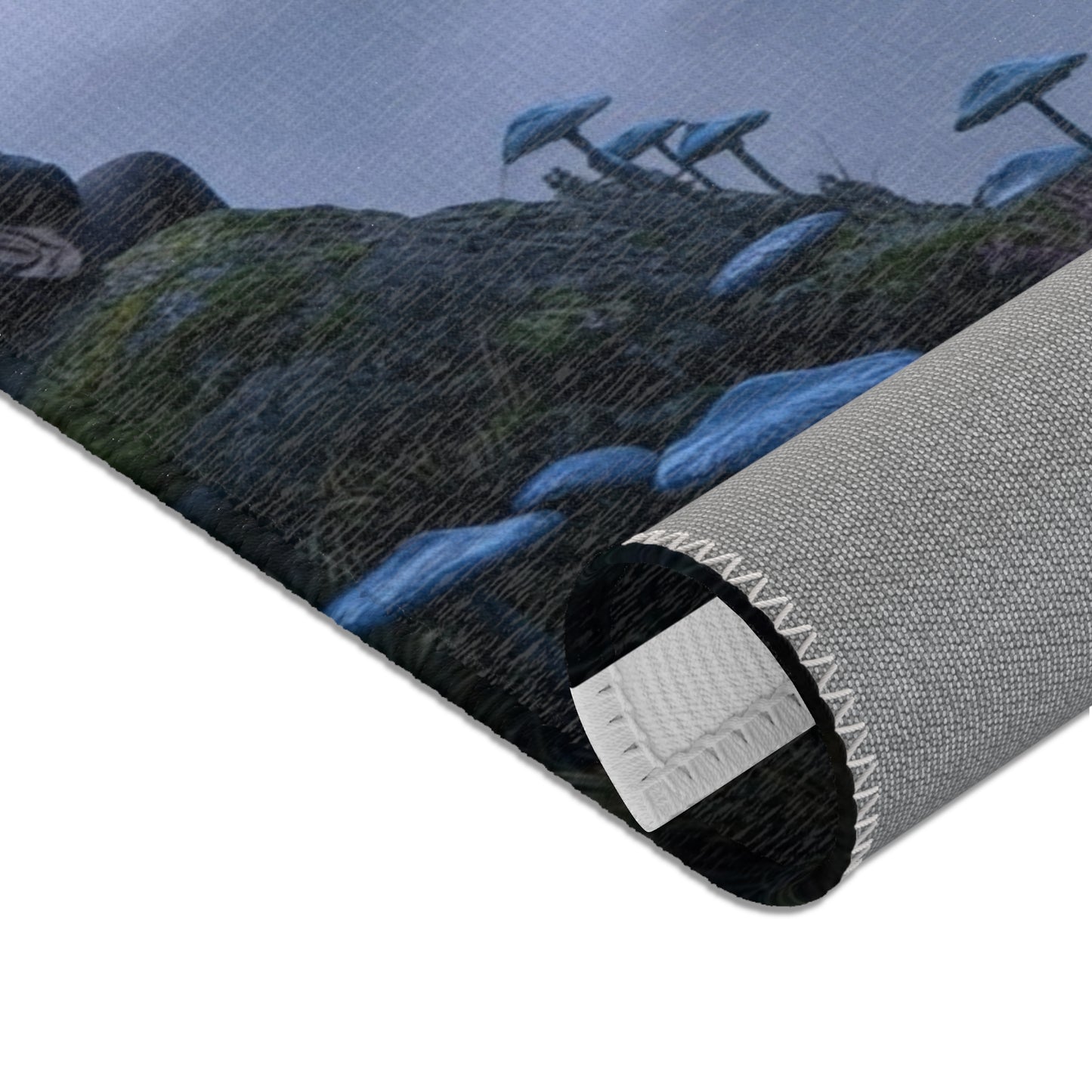 Moonlit Sentinel Area Rugs – Crimson Sky Over Misty Peaks