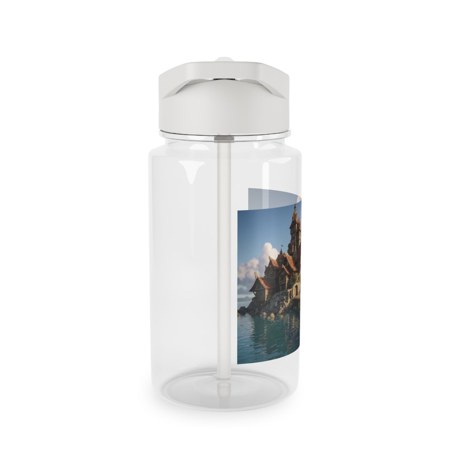 Ancient Waterfront Village Tritan Water Bottle – Cobblestone Coast & Twilight Tide
