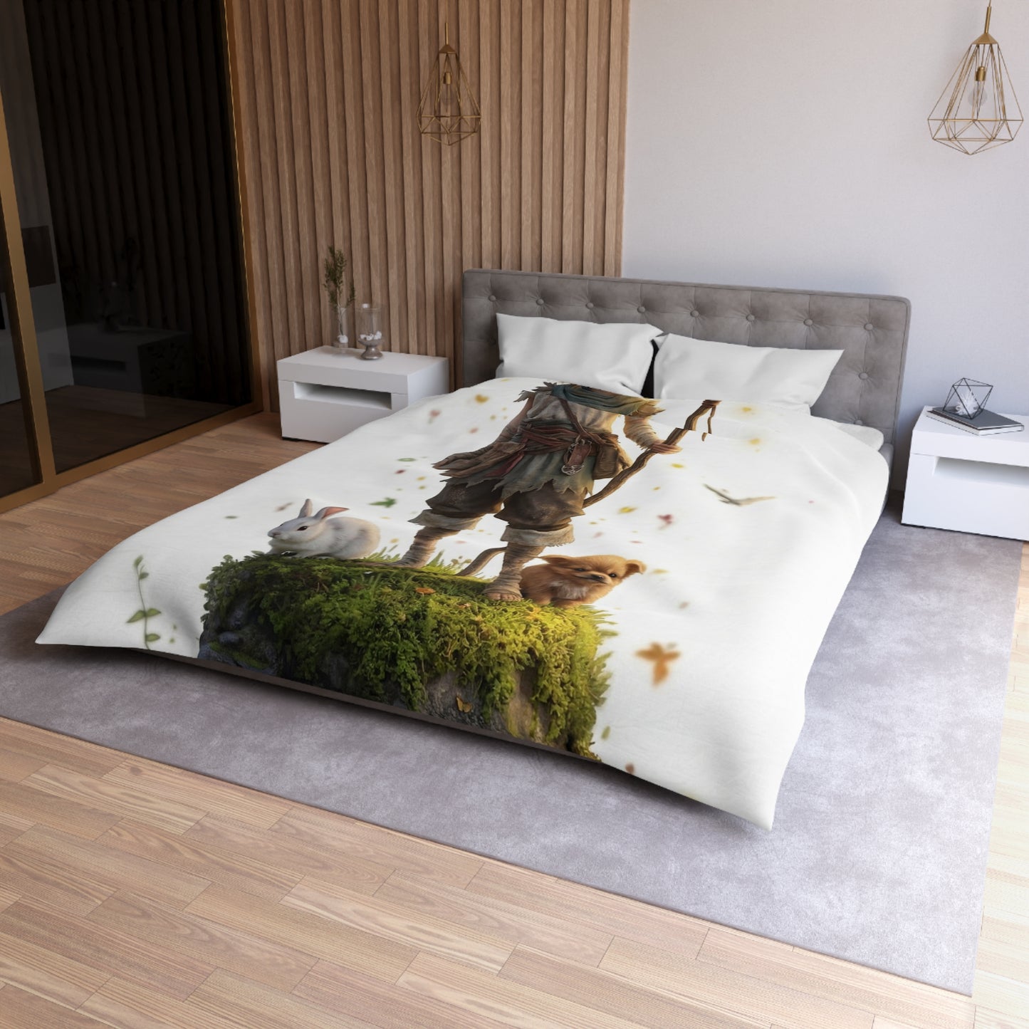 Forest Sentinel Microfiber Duvet Cover – Luminescent Deerhorn Guardian Dreamscape