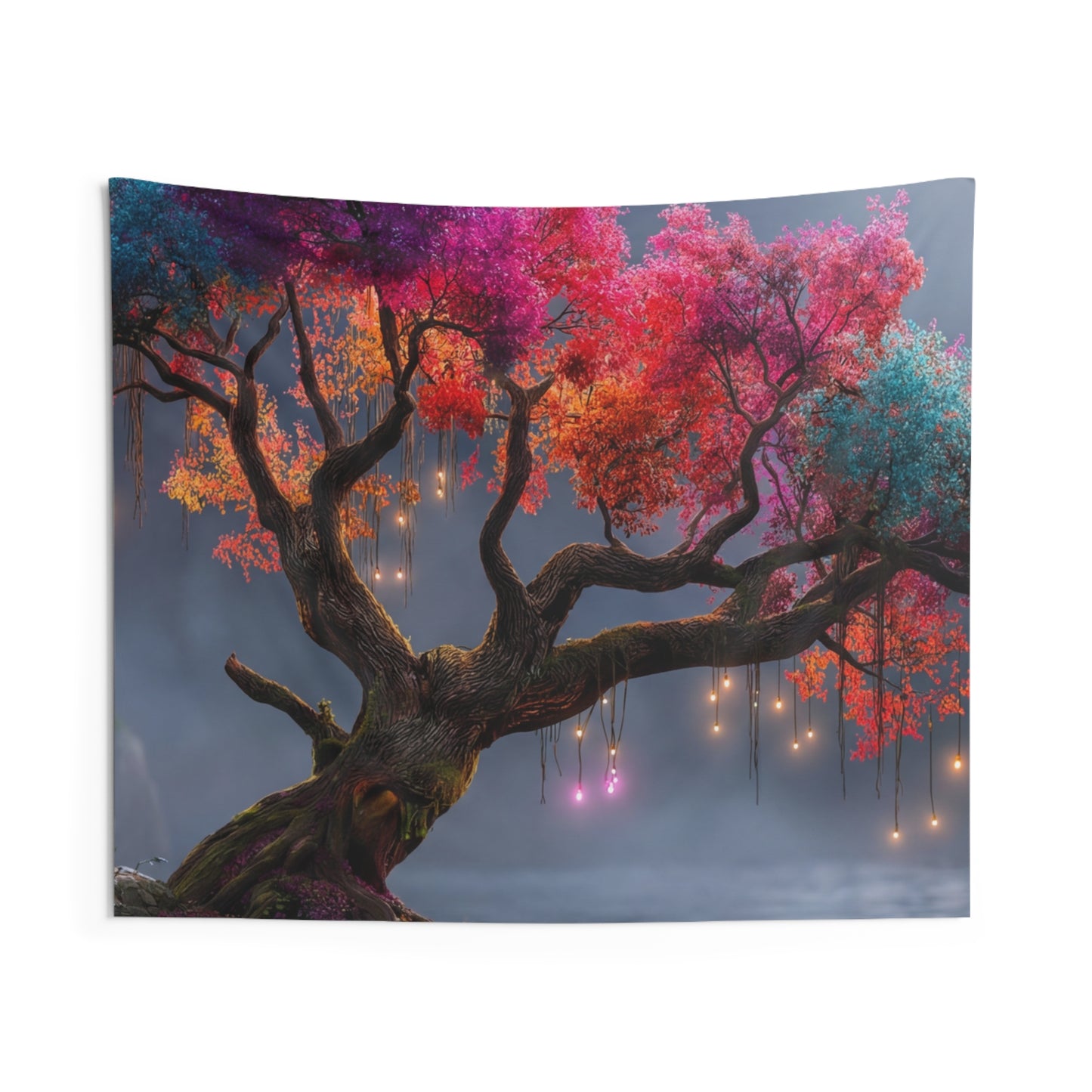 Chromatic Dream Tree Indoor Wall Tapestries – Moonlit Spectral Canopy