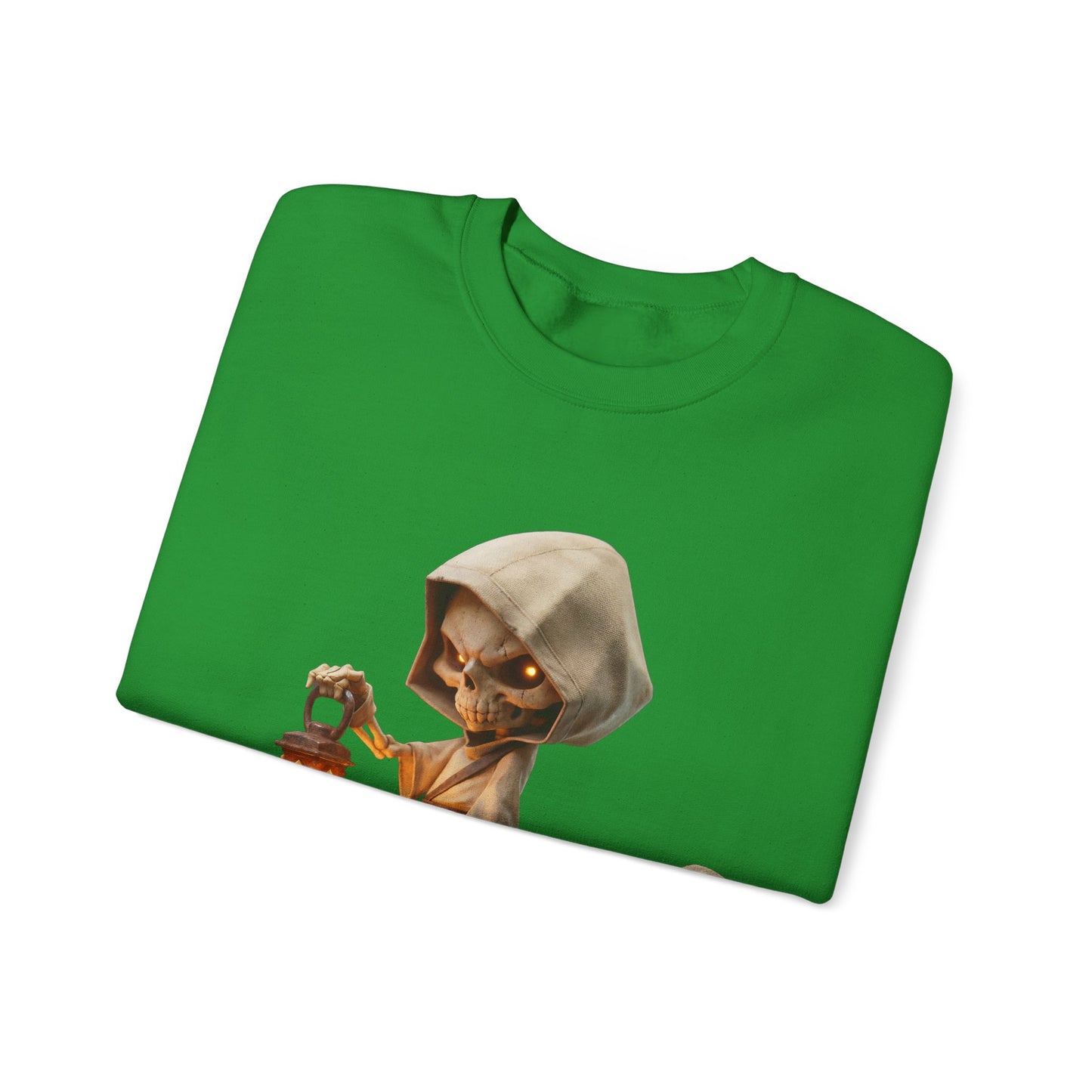 Lantern-Bearing Grim Reaper Unisex Heavy Blend™ Crewneck Sweatshirt – Ember-Lit Sentinel with Scythe and Skull-Capped Blade