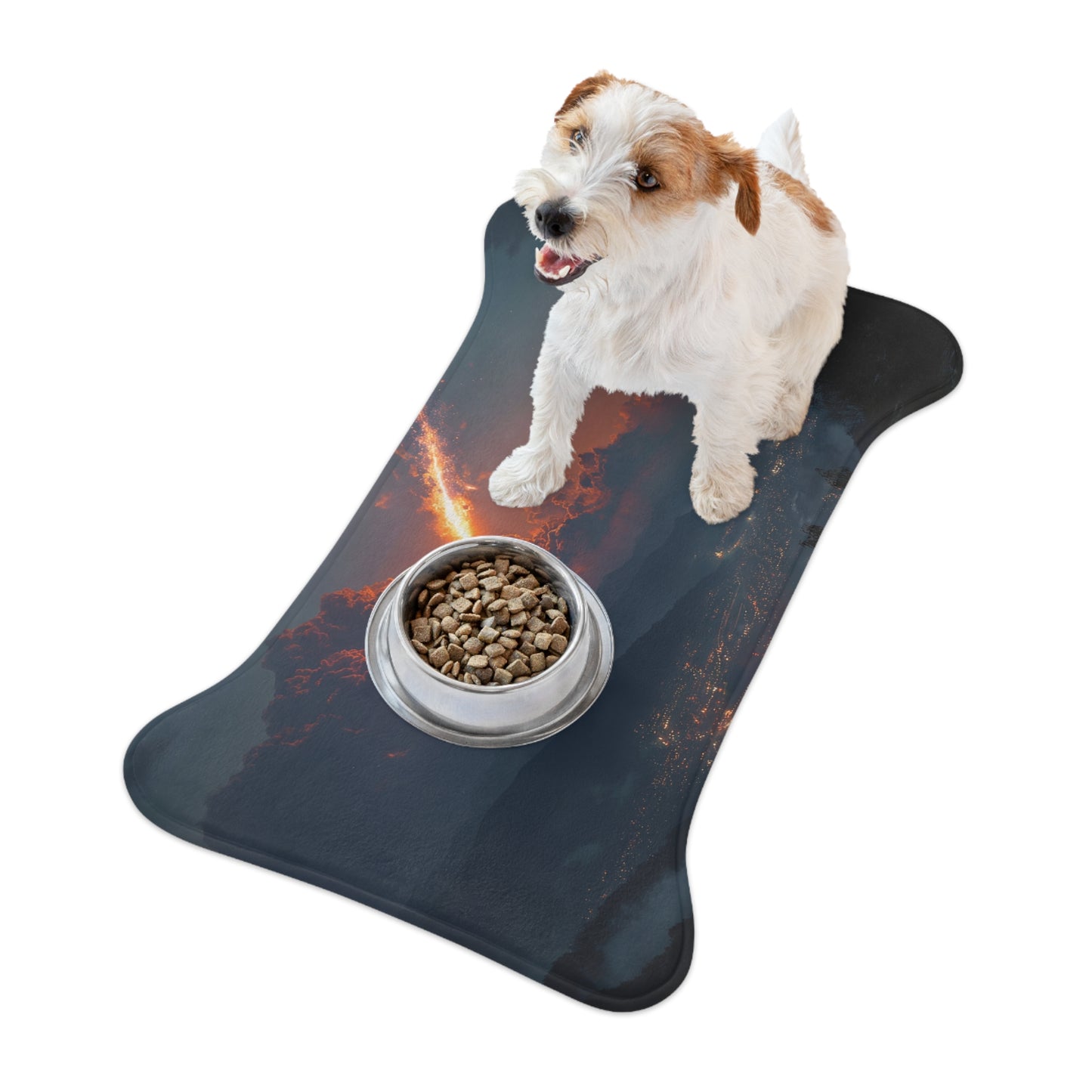 Meteor Over Valley Pet Feeding Mats – Fiery Trail Across Twilight Hills