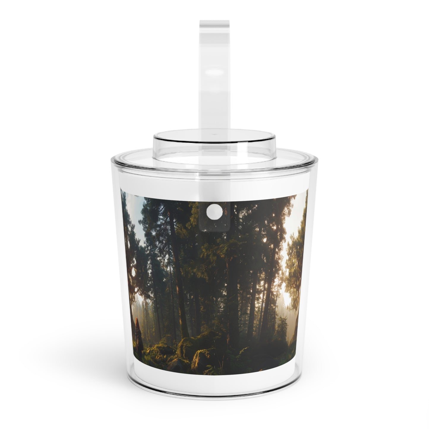 Ancient Treehouse Door Ice Bucket with Tongs – Sunlit Forest Sanctuary