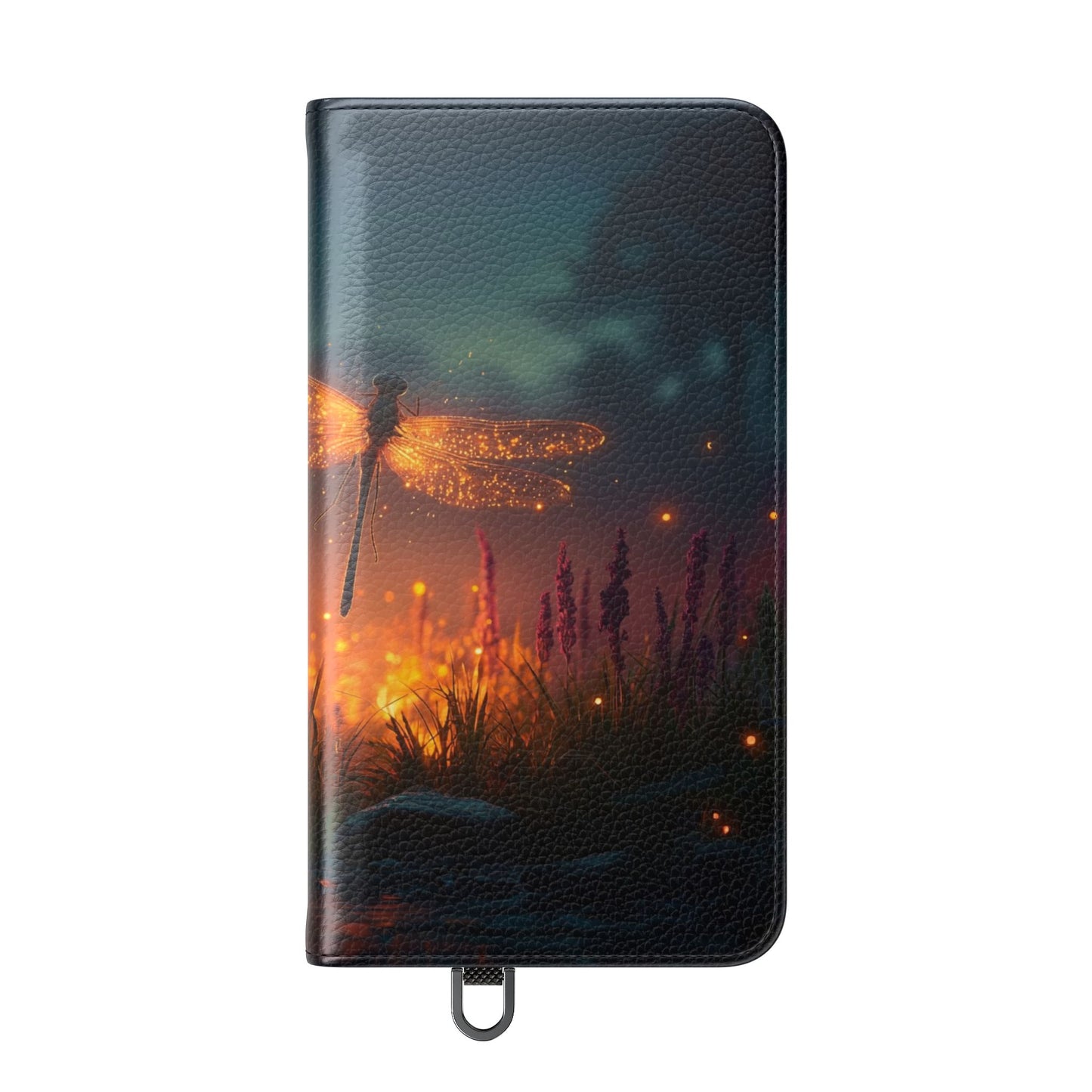 Bioluminescent Dragonfly Flip Cases – Glowing Amber Wings Over Twilight Marsh