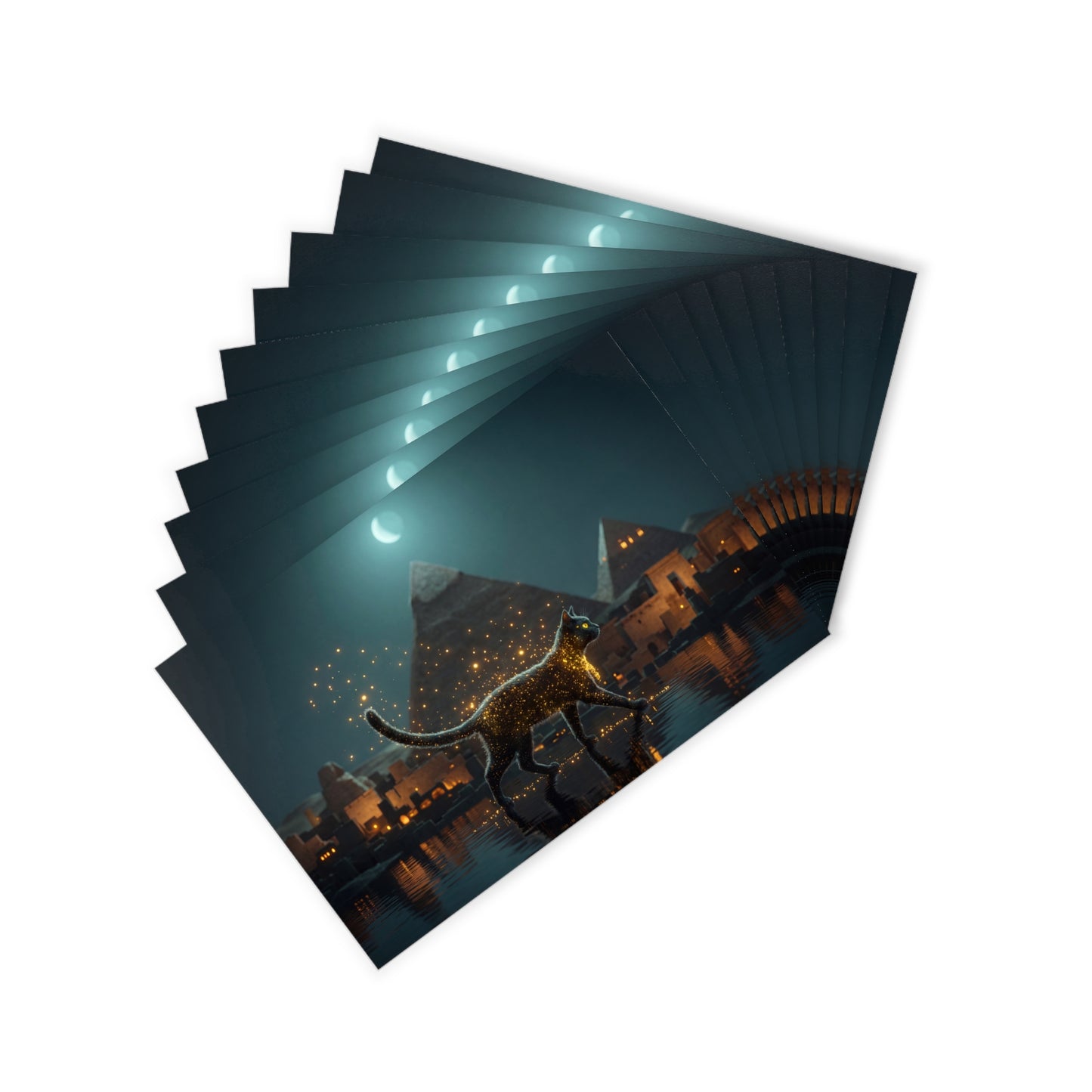 Pharaoh’s Spark Cat Postcards (10pcs) – Golden Walker on the Nile