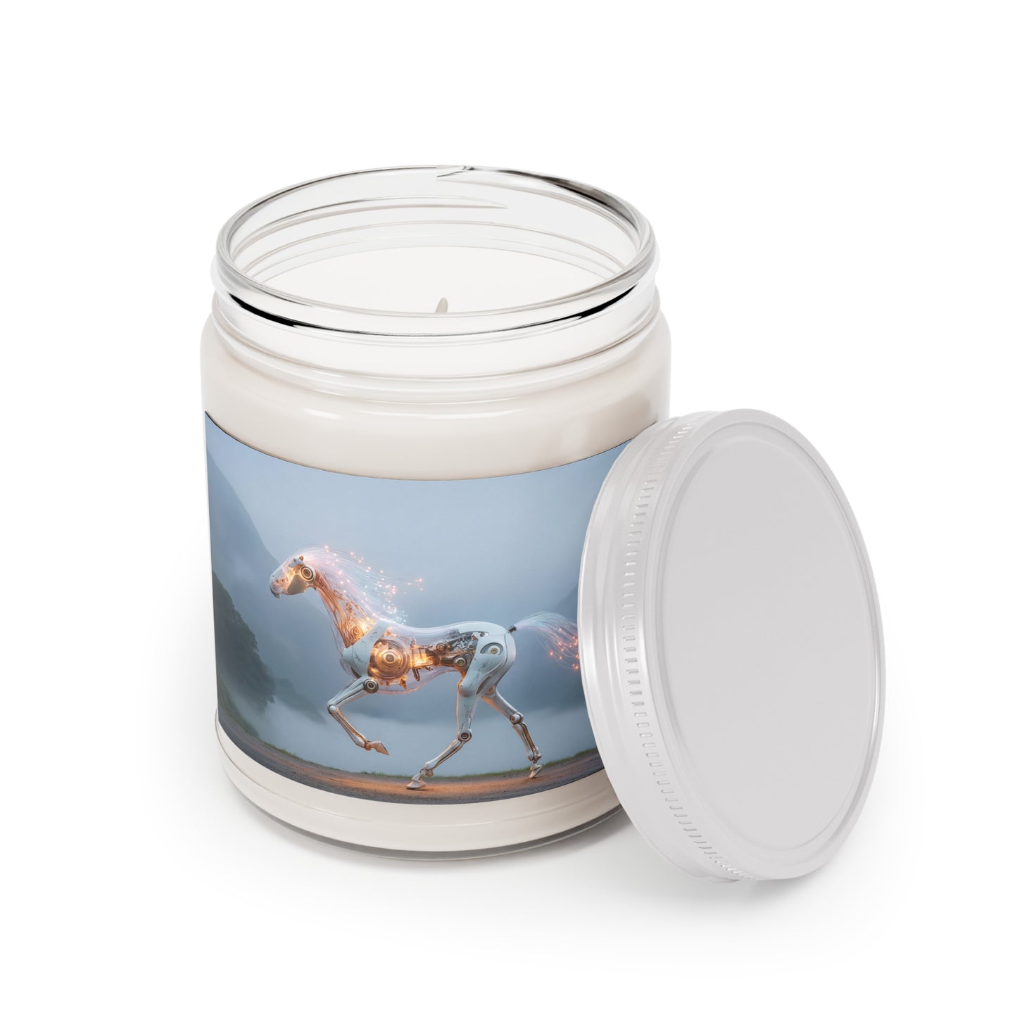 Luminescent Cyber Horse Scented Soy Candles with White Lid, 9oz – Circuitry and Twilight Dreamscape