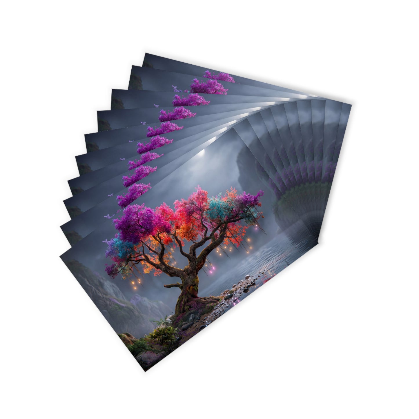 Chromatic Sentinel Tree Postcards (10pcs) – Rainbow Canopy Lantern Grove