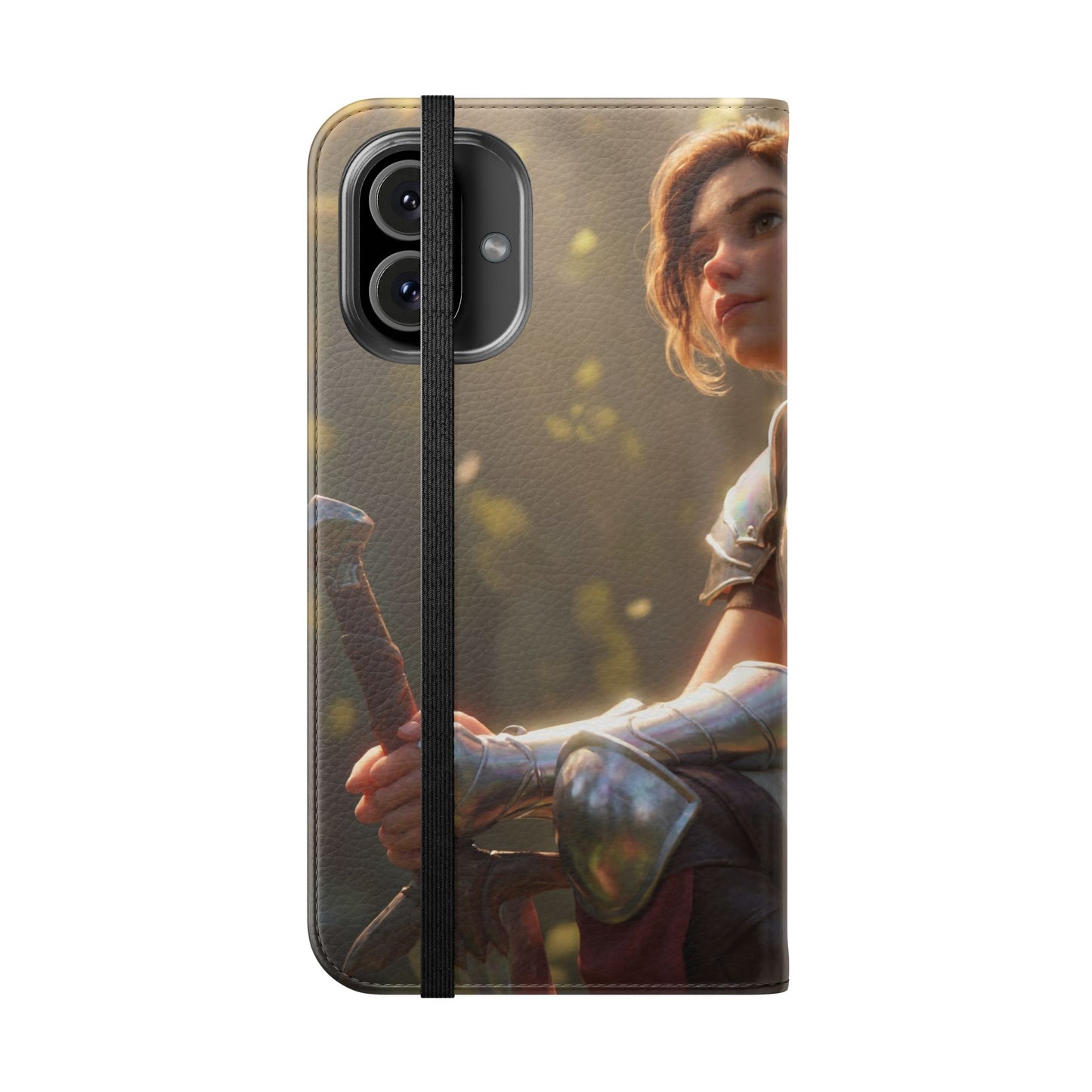 Elven Knight with Dragon Flip Cases – Iridescent Armor & Tiny Guardian Portrait