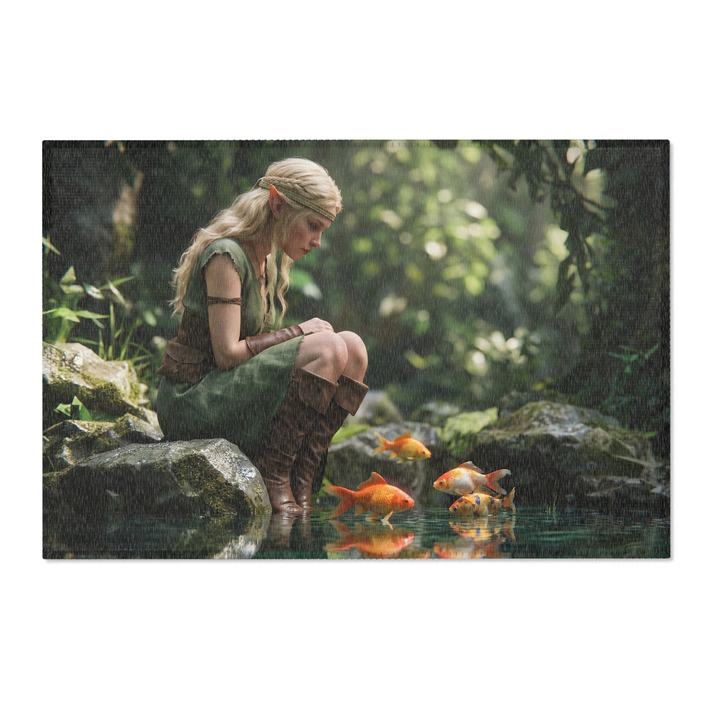 Elven Whisperer Area Rugs – Sunlit Pool with Golden Fish