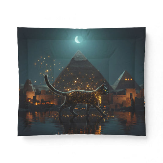 Midnight Sentinel Cotton Comforter – Golden Sphinx Cityscape