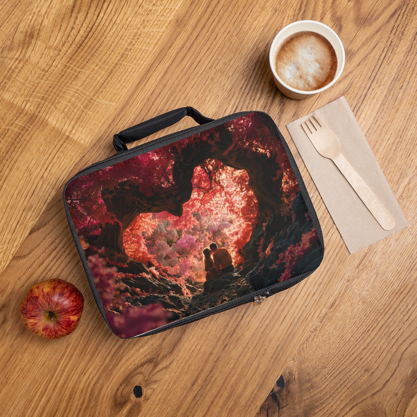 Crimson Heartwood Forest Lunch Bag – Whispering Love in Autumn Light