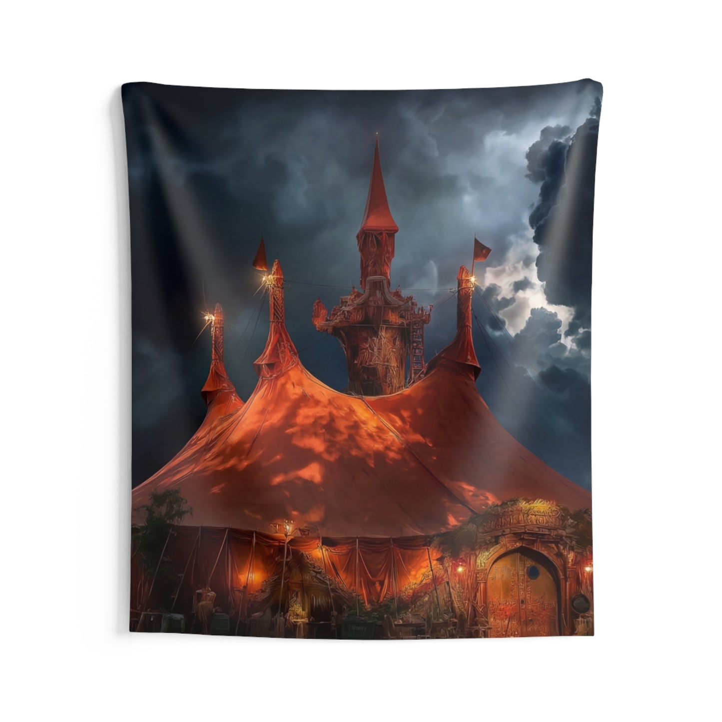 Crimson Circus Tent Wall Tapestry – Night’s Whispering Big Top