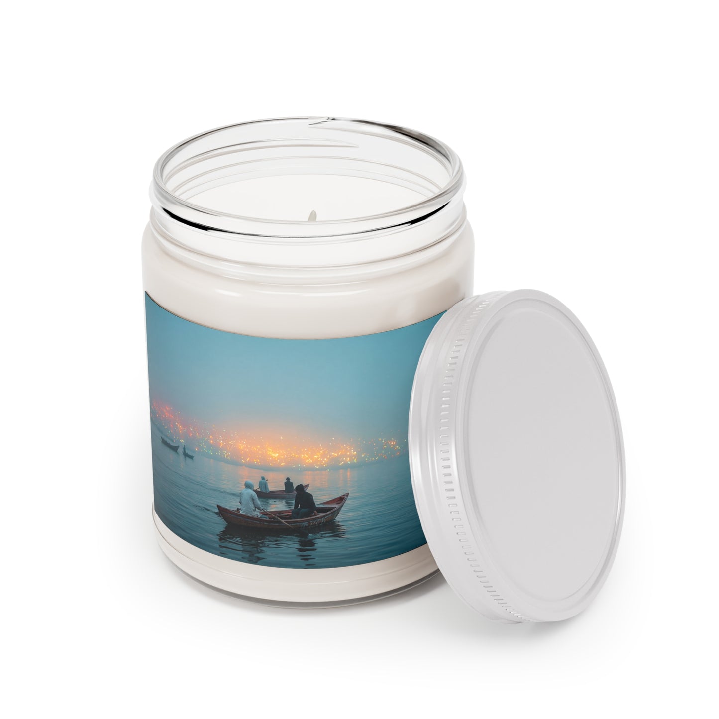 Misty Riverboat Scented Soy Candles with White Lid, 9oz – Golden Glow Across the Water
