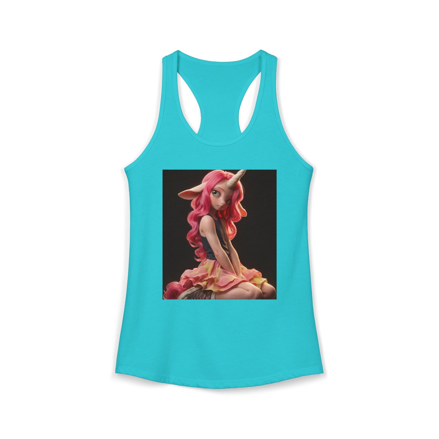 Pink-Haired Unicorn Girl Racerback Tank – Soft Pastel Dreamscape