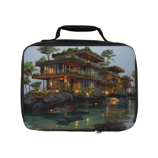Oceanfront Jungle Villa Lunch Bag – Twilight Sanctuary on the Rocks