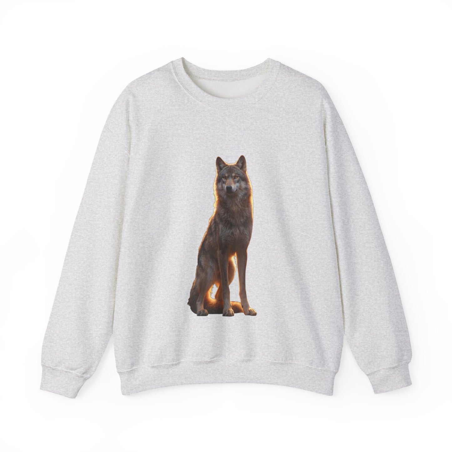 Twilight Sentinel Wolf Crewneck Sweatshirt – Golden Hour Guardian Portrait