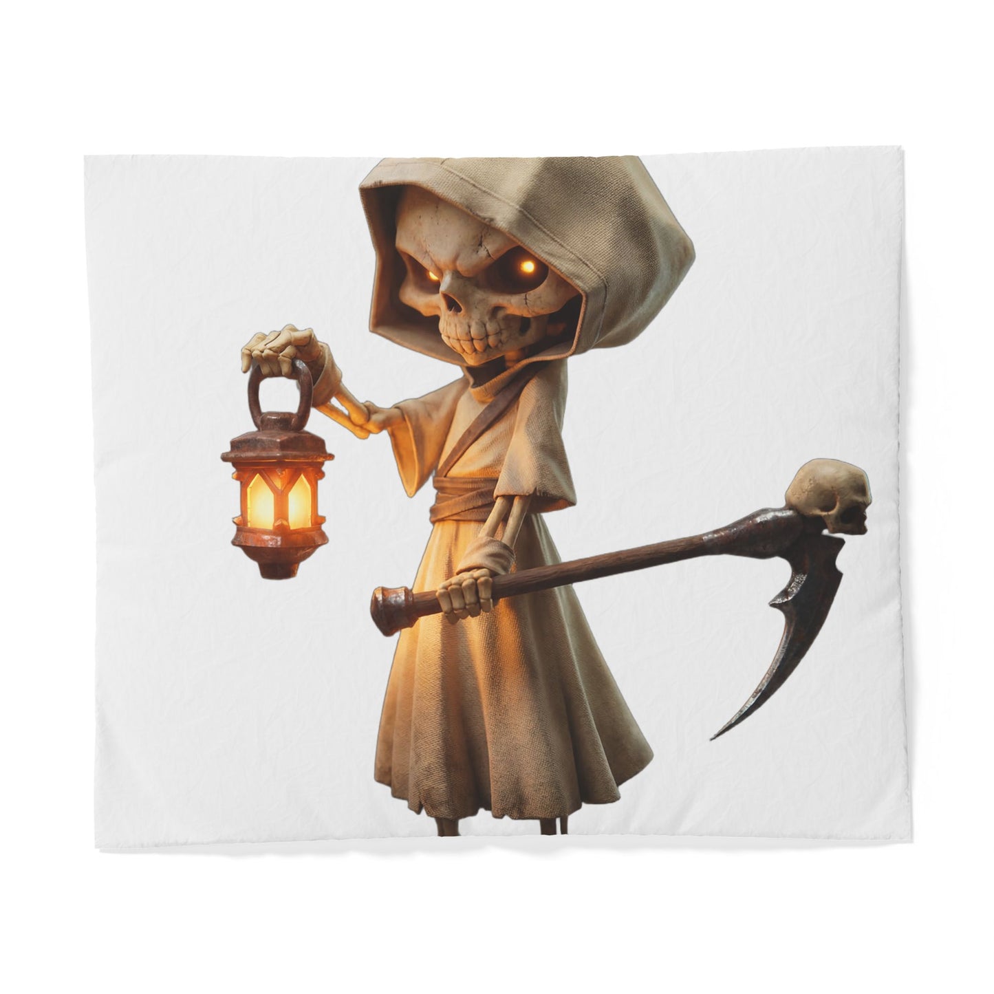 Lantern-Skeletun Cotton Duvet Cover – Hooded Reaper with Glowing Orb