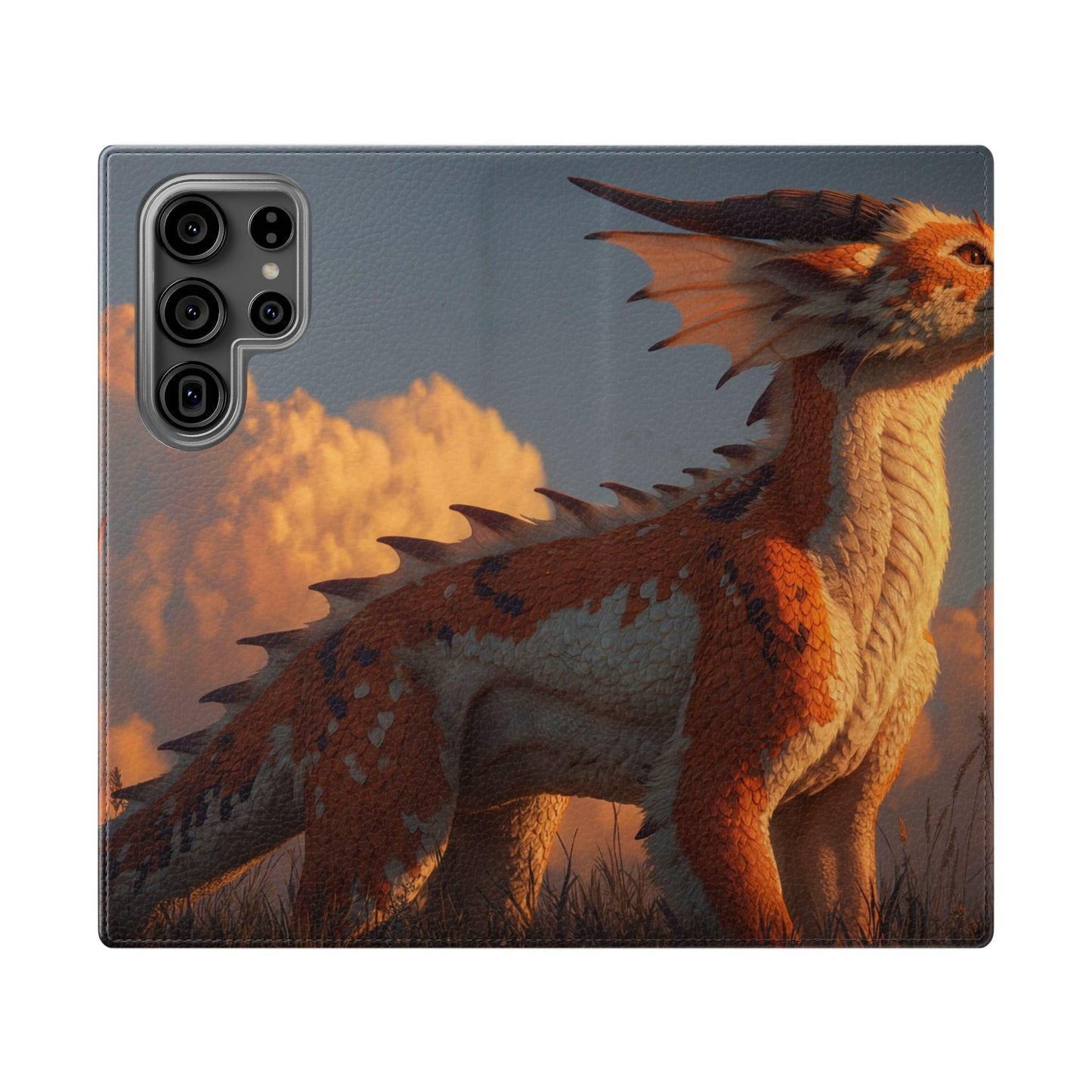 Gilded Dragon Flip Cases – Amber Sunset Guardian