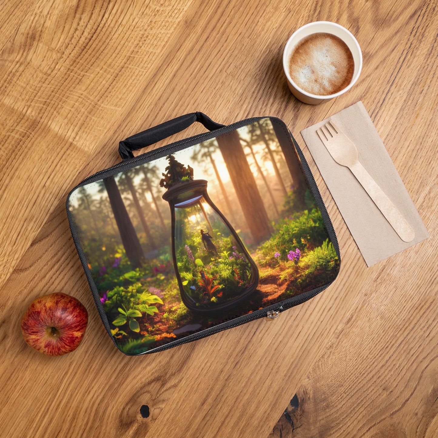 Forest Sanctuary Terrarium Lunch Bag – Sunlit Microcosm in a Glass Jar